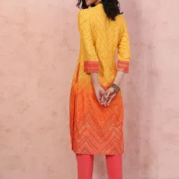 Rangriti Mustard & Orange Printed Straight Kurta image 2