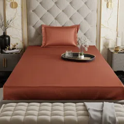 Stoa Paris Tan 300 TC Polyester Single Fitted Sheet with 1 Pillow Cover image 3