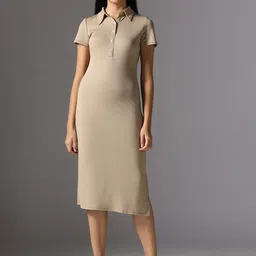 Selvia Shirt Collar Sheath Midi Dress-image-3