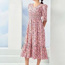 SELVIA Pink Printed A-Line Dress image 3
