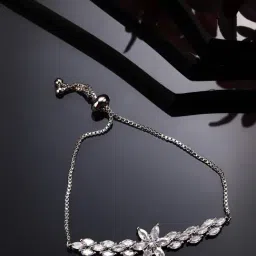 NVR Silver Plated Handcrafted American Diamond Link Bracelet for Women-image-25