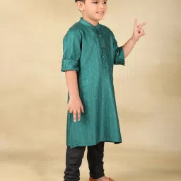 Fabindia Boys Teal Viscose Blend Woven Kurta image 3
