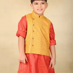 Fabindia Boys Yellow Printed Nehru Jackets image 3