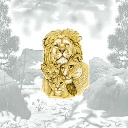 JaipurFabric Green & Yellow Pure Cotton 240 TC Lion Family Double Bedsheet with 2 Pillow Covers image 3