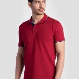 Reid & Taylor Maroon Cotton Regular Fit Polo T-Shirt image 3