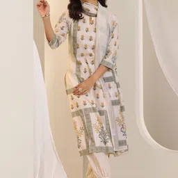 Libas Floral Printed Notch Neck Straight Kurta With Salwar And Dupatta image 4