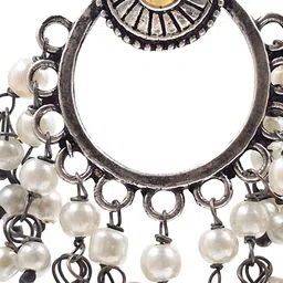 NAMAN ARTS Silver-Plated Artificial Stones Studded And Beaded Oxidised Drop Earrings image 3