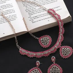 VATSALYA creation Rose Gold-Plated Artificial Stone Studded Jewellery Set-image-97