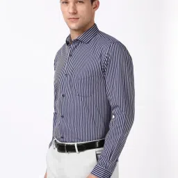 Peter England Blue Slim Fit Striped Shirt image 3