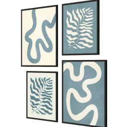 999Store Blue & Off White Canvas Line Art Modern Wall Painting - Set of 4 image 3
