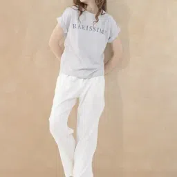 RAREISM Grey Cotton Blend Printed Short Sleeves T-Shirt image 3