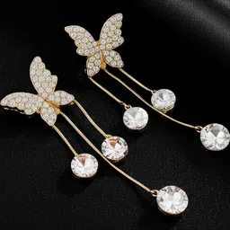 Vembley Women Cubic Zirconia Studded Butterfly Tassels Drop Earrings image 5