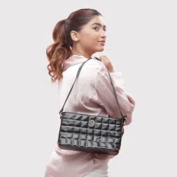 Caprese June Black Faux Leather Quilted Baguette Handbag-image-37