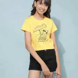 Crimsoune Club Girls Yellow Cotton Graphic T-shirt-image-53