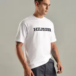 Tommy Hilfiger White Embroidered Logo Regular Fit Cotton T-Shirt image 4