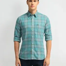 Arrow Sport Green Cotton Slim Fit Checks Shirt-image-79