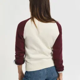 Gant Plum Wine Regular Fit Blocked Long Sleeves Sweater image 2