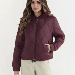 Elle Women Maroon Solid Fur Collar Jacket-image-11