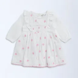 HOP Baby by Westside White Floral Embroidered Cotton A-Line Dress-picture-28