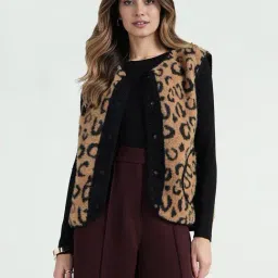 Elle Women Brown Printed Round Neck Jacket-image-35