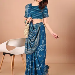 LeeliPeeri Designer Bandhani Bandhani Saree With Unstitched Blouse Piece image 2