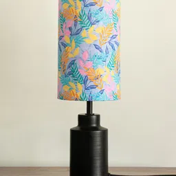 ExclusiveLane Lumespace Black & Blue Floral Printed Metal Cylindrical Shaped Table Lamp image 5