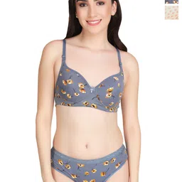 Liigne Pack Of 2 Everyday Printed Padded Bra Pure Cotton Lingerie Sets-picture-12