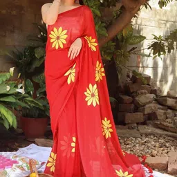 ONTIC LIFESTYLE Floral Printed Pure Linen Saree With Blouse-picture-19