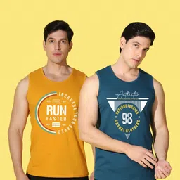 WOOSTRO Men Pack of 2 Typography Printed Round Neck Cotton Slim Fit Sports T-shirts image 2
