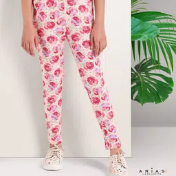 arias by lara dutta Arias Cotton Modal Stretch Rib Knit Printed Legging With Side Pocket and Paper Bag Waist-Pink-picture-10