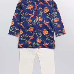 Vastramay Full Sleeves Floral  Printed Kurta Pyjama Set - Blue And Cream-picture-39