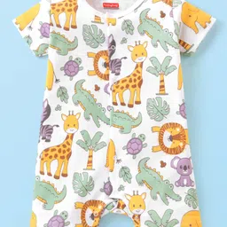 Babyhug 100%  Cotton Knit Half Sleeves Romper With Animal Print - Multicolor-picture-15