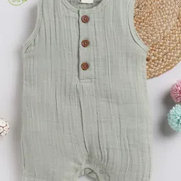 Cot & Candy Sleeveless Round Neck Solid Muslin Romper  -Sage-picture-12