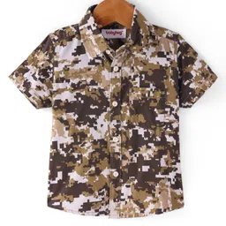 Babyhug Cotton Woven Half Sleeves Camouflage Printed Shirt - Brown & White-image-47