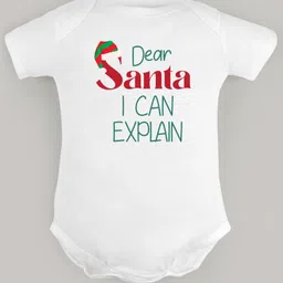 FFlirtygo Christmas Theme Cotton Half Sleeves Dear Santa I Can Explain Printed Onesie - White-picture-18