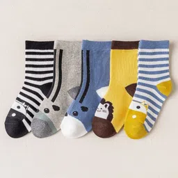 Kidofash Cotton Pack Of 5 Animals Printed & Striped Socks - Black-picture-18