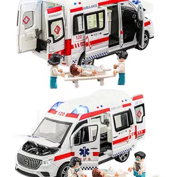 Magicwand Die-Cast 1:24 Scale Ambulance with Figures Large with 6 Openable Doors,Lights & Music & Steerable Front Wheels Pack of 1-picture-23