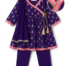 EARTHY TOUCH Single Jersey Knit Full Sleeves Kurti Salwar Set With Foil Floral Print - Purple-picture-26