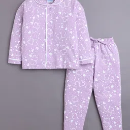 BUMZEE Cotton Knit Full Sleeves Butterfly Printed Coordinating Night Suit Set - Lavender-picture-20