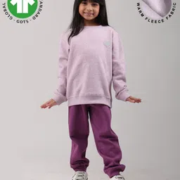 Anthrilo Fleece Knit Full Sleeves Solid Sweatshirt & Joggers Set - Purple-picture-14