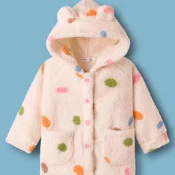 Mark & Mia Full Sleeves Winter Wear Printed Hooded Night Suit With Ear Applique Detailing - White image 2