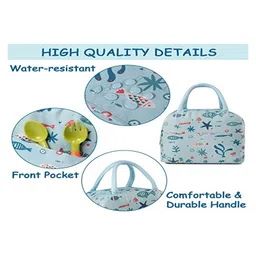 House of Quirk Insulated Nylon Lunch Bags Small for Women Work Student Kids to School Organizer Storage Lunch - Blue Fish image 5