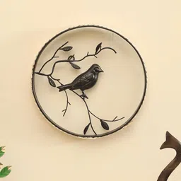 vedas Mystic Indiana Beige & Black Watching Bird With Rattan Wall Hanging Decor-image-83