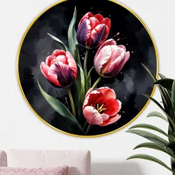 Livin'luxe Black & Red MDF Flower Living Room Large Round Wall Art 20" x 20"-picture-13