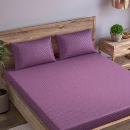 Trance Home Linen Violet Printed Cotton 300 TC Fitted Queen Bedsheet Set- 1.90 m x 1.82 m-picture-30