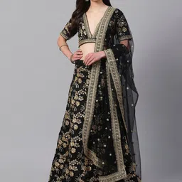 ETHNIC PLUS Embellished Silk Semi-Stitched Lehenga & Unstitched Blouse With Dupatta-picture-37