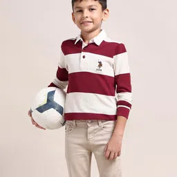 U.S. Polo Assn. Kids Boys Striped Polo Collar Pure Cotton T-shirt image 1