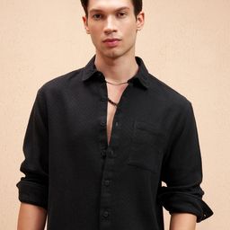 HIGHLANDER Self Design Cutaway Collar Casual Cotton Shirt-picture-39