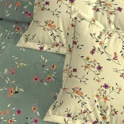 Trance Home Linen Green & Yellow Floral 180 TC Queen Bedsheet with 2 Pillow Covers-image-68