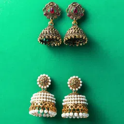 aadita Set Of 2 Gold-Plated Artificial Stones Studded Dome Shaped Jhumkas-picture-14